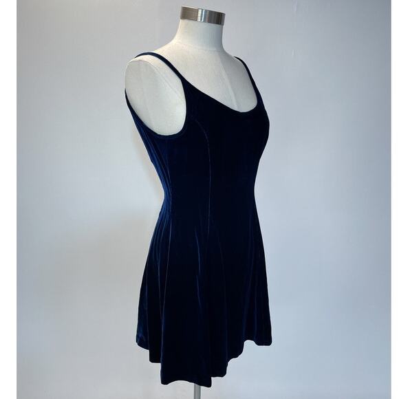 Vintage 90s Blue Velvet Mini Dress / Sz 4 / Sleeveless Grunge Babydoll / JESELLE - Picture 1 of 8